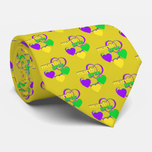 Mardi Gras Purple Yellow Green Cute Hearts Tie