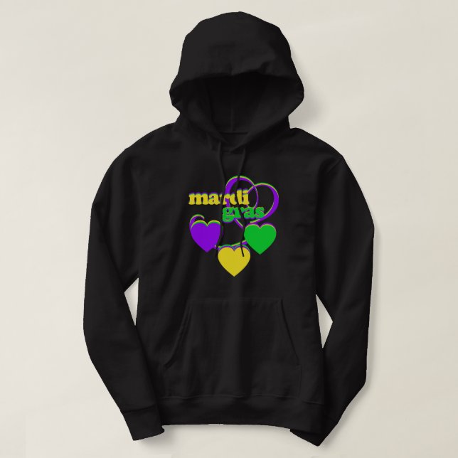 Mardi Gras Purple Yellow Green Heart Cute Carnival Hoodie (Design Front)