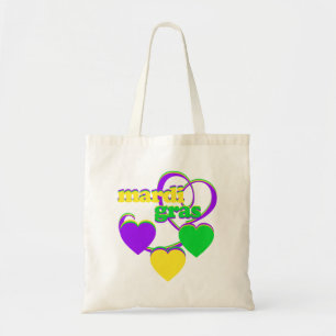 Mardi Gras Purple Yellow Green Hearts Carnival Tote Bag