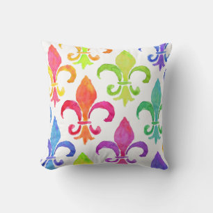 Mardi Gras Rainbow Fleur de lis Pattern Cushion