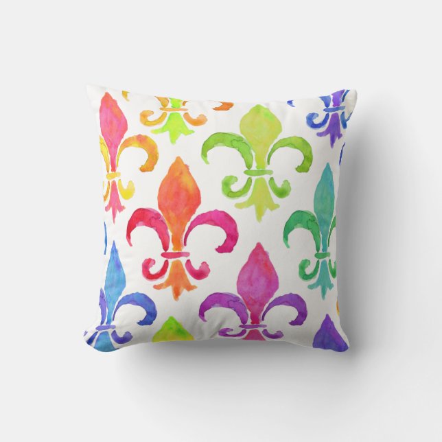 Mardi Gras Rainbow Fleur de lis Pattern Cushion (Front)