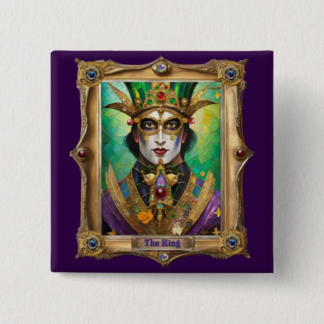 Mardi Gras Realm Portraits - The King 15 Cm Square Badge (Front)
