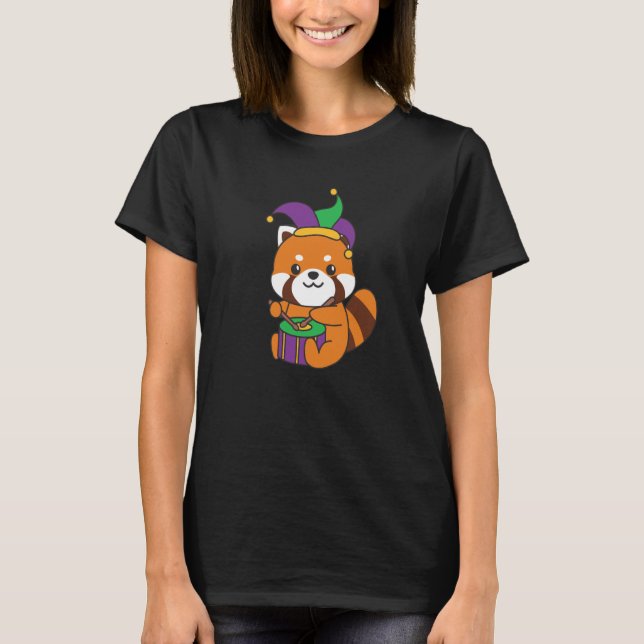 Mardi Gras Red Panda With Drum Mardi Gras Costume  T-Shirt (Front)