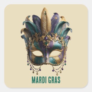 Mardi Gras Regal Feather Mask Square Sticker