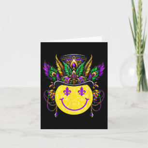 Mardi Gras Retro Smile Face Jester Fleur De Lis Be Card