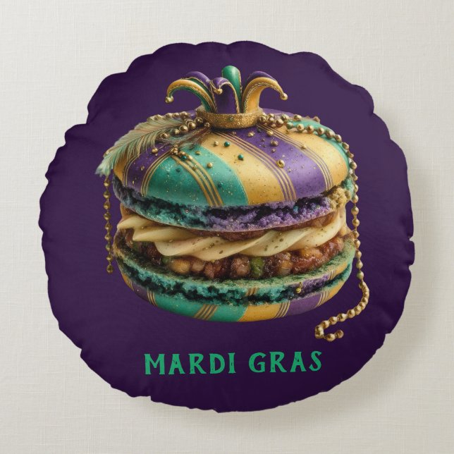 Mardi Gras Royal Macaron Round Cushion (Front)