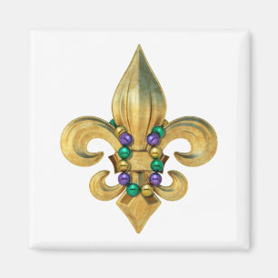 Mardi Gras Royalty Fleur de Lis Symbol with Beads Magnet