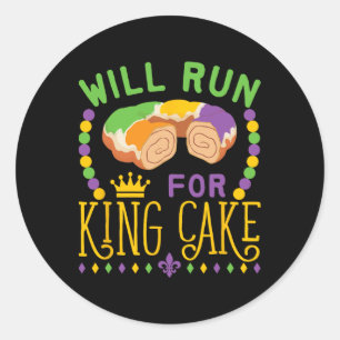 Mardi Gras Running Will Run For King Cake Funny Ru Classic Round Sticker