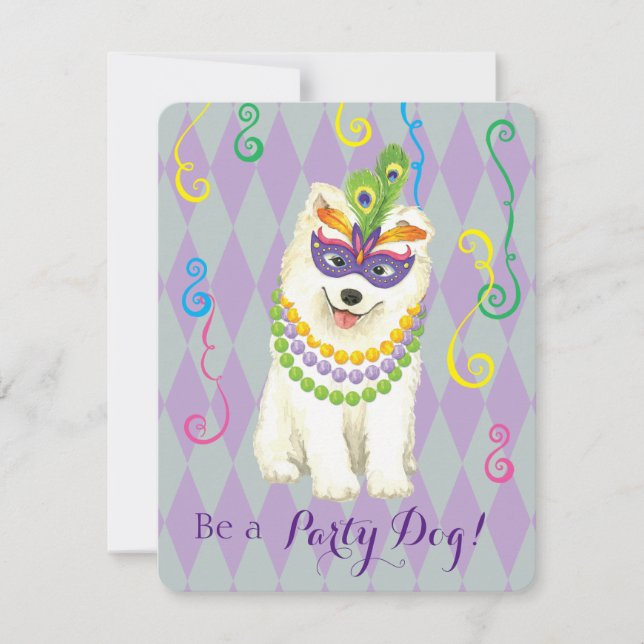 Mardi Gras Samoyed Invitation (Front)