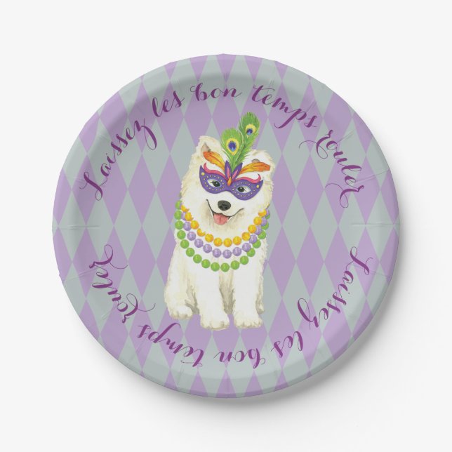 Mardi Gras Samoyed Paper Plate (Front)