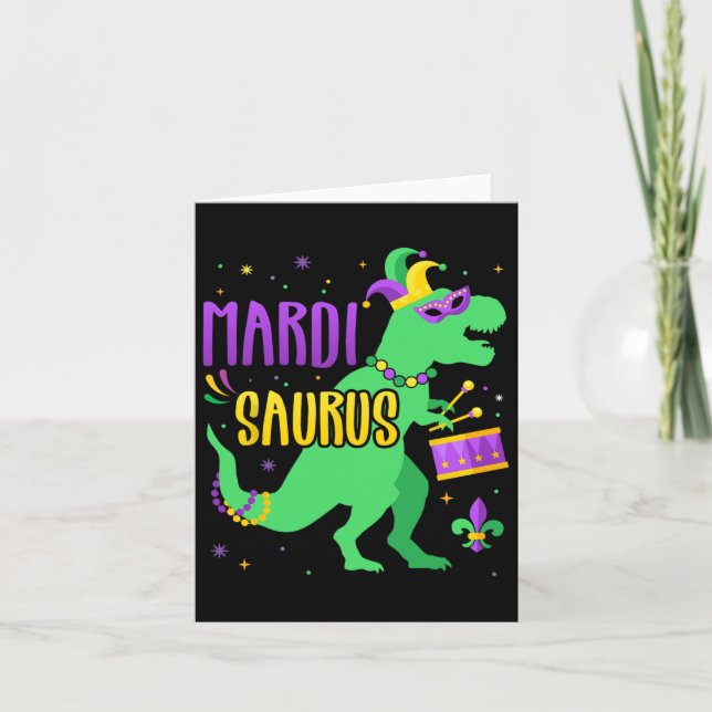 Mardi Gras Saurus Dinosaur T-rex With Jester Joker Card (Front)