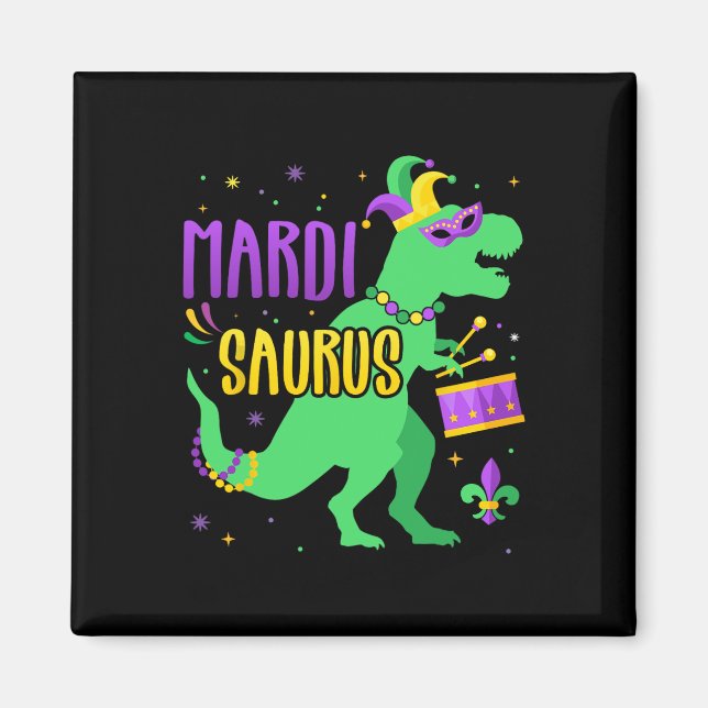 Mardi Gras Saurus Dinosaur T-rex With Jester Joker Magnet (Front)