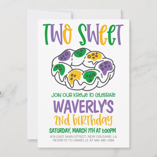 Mardi Gras Second Birthday Invitation (Front)