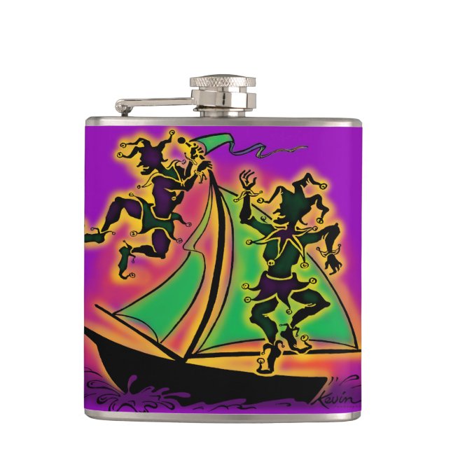 Mardi Gras Ship of Fools Hip Flask (Front)
