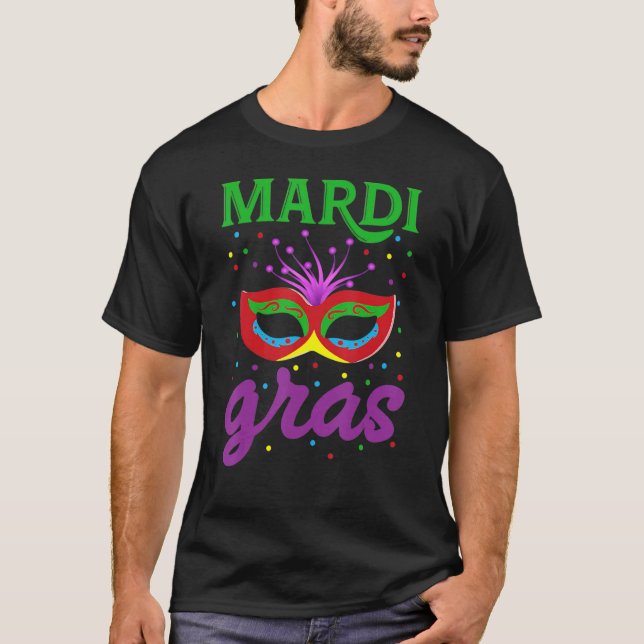 Mardi Gras Shirt Mardi Gras 2023 Beads Mask Feathe (Front)