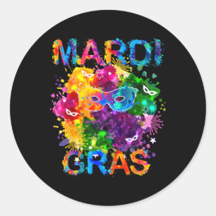 Mardi Gras Shirt Mask Watercolor Women Men Boys Gi Classic Round Sticker