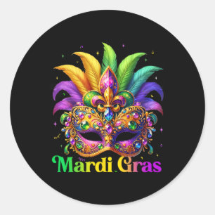 Mardi Gras Shirts For Women Girls Kids Mask Feathe Classic Round Sticker