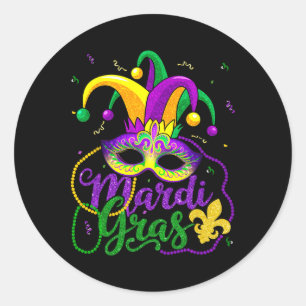 Mardi Gras Shirts For Women Kids Men Beads Mask Fe Classic Round Sticker