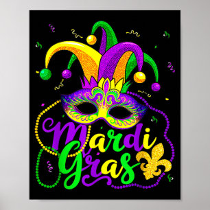 Mardi Gras Shirts For Women Kids Men Beads Mask Fe Poster