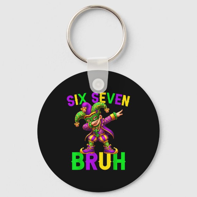 Mardi Gras Six Seven Bruh Dab Jester 6 7 Meme Fat  Key Ring (Front)