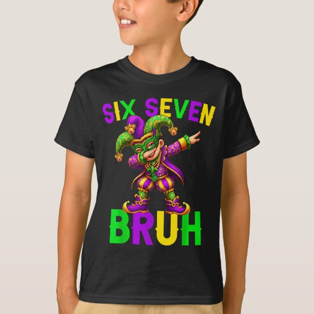 Mardi Gras Six Seven Bruh Dab Jester 6 7 Meme Fat  T-Shirt (Front)