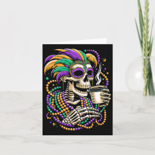 Mardi Gras Skeleton Drinking Coffee Beads Mask Card