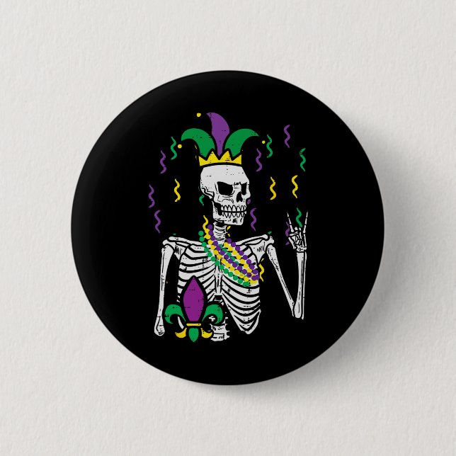 Mardi Gras Skeleton Rock Hand Funny Tee Rocker Men 6 Cm Round Badge (Front)