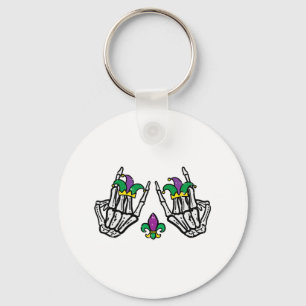 Mardi Gras Skeleton Rocker Hands Rock Music Men Bo Key Ring