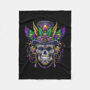 Mardi Gras Skull Top Hat New Orleans Witch Doctor  Fleece Blanket