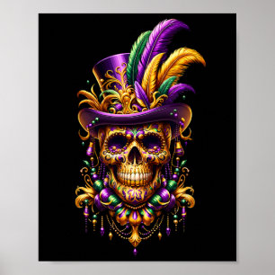 Mardi Gras Skull Top Hat New Orleans Witch Doctor  Poster