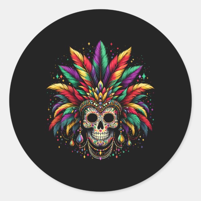 Mardi Gras Skull Witch Doctor New Orleans Men Wome Classic Round Sticker (Front)