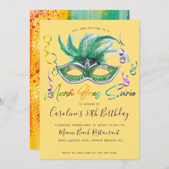 Mardi Gras Soiree | 30th Birthday Invitation (Front/Back)