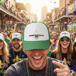 Mardi Gras Squad 2026 Fleur De Lis Green Trucker Hat