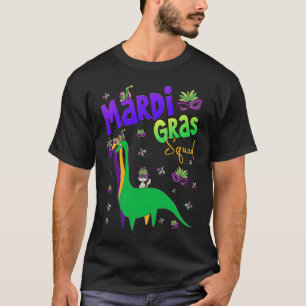 Mardi Gras Squad Cute Dinosaur Cat Carnival Party  T-Shirt