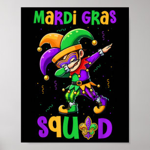 Mardi Gras Squad Dabbing Kid Boy Masked Jester Hat Poster