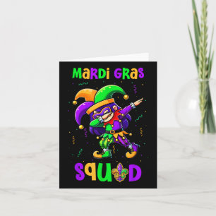 Mardi Gras Squad Dabbing Kid Girl Masked Jester Ha Card