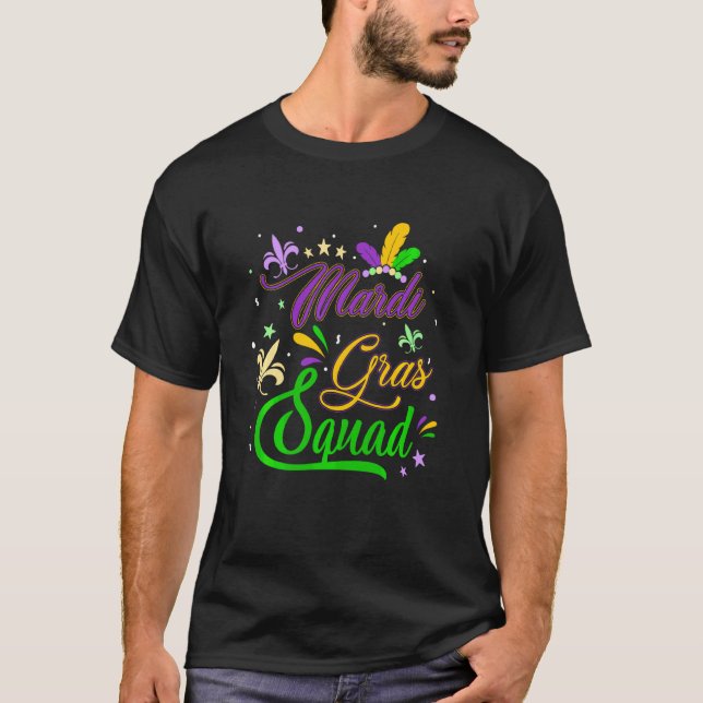 Mardi Gras Squad Fleur De Lys Mask Funny Mardi Gra T-Shirt (Front)