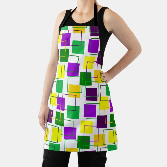 Mardi Gras Squares and Outlines Apron (Insitu)