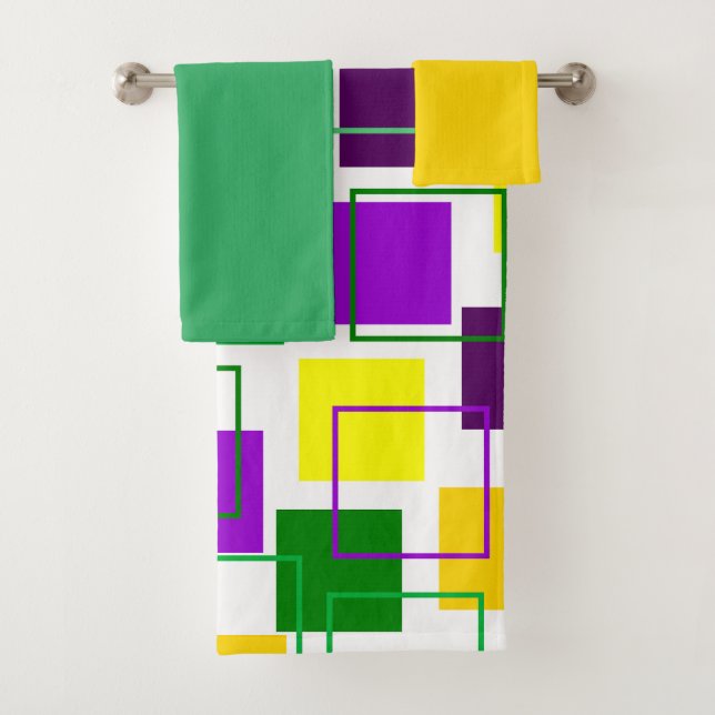 Mardi Gras Squares and Outlines  Bath Towel Set (Insitu)