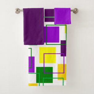 Mardi Gras Squares and Outlines Bath Towel Set