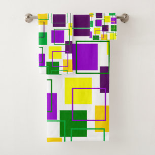 Mardi Gras Squares and Outlines Bath Towel Set