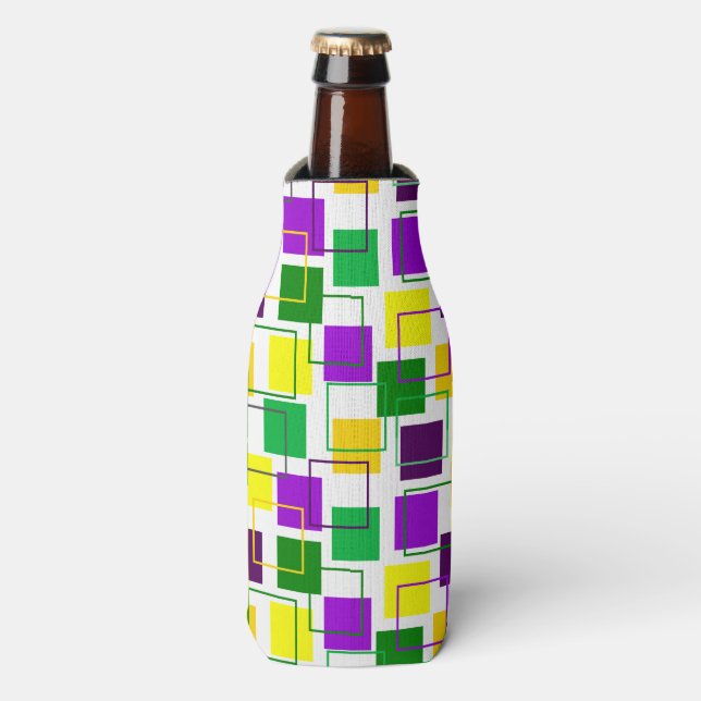 Mardi Gras Squares and Outlines  Bottle Cooler (Bottle Front)