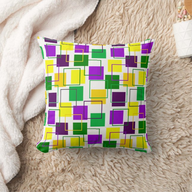 Mardi Gras Squares and Outlines  Cushion (Blanket)