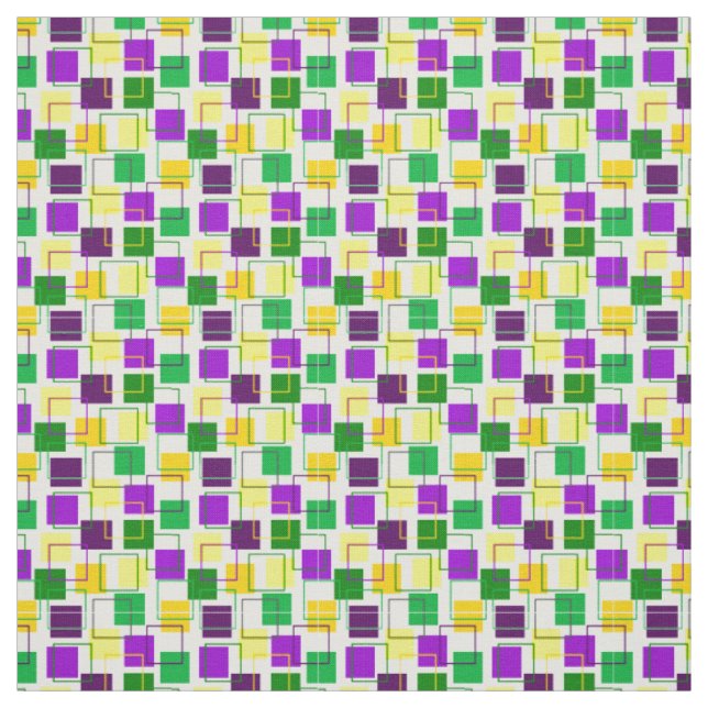 Mardi Gras Squares and Outlines  Fabric (Swatch)