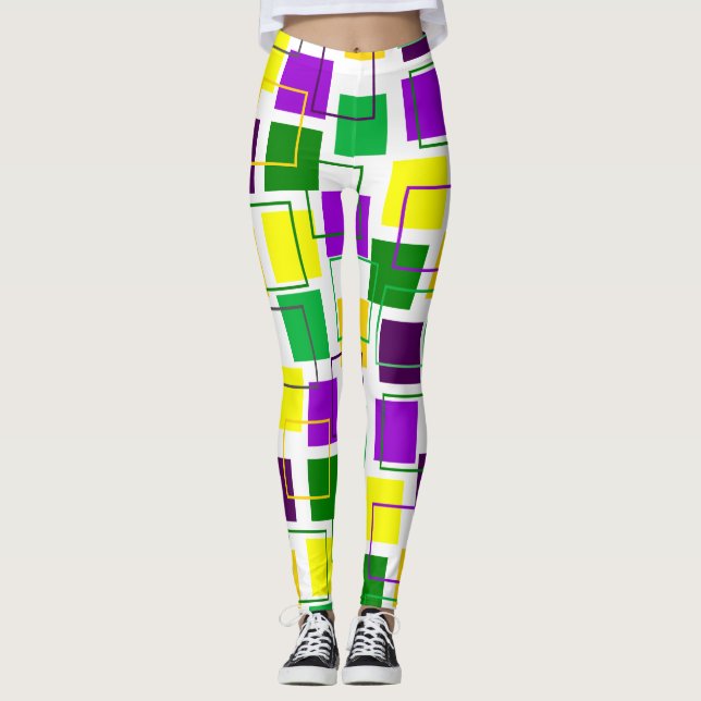 Mardi Gras Squares and Outlines  Leggings (Front)