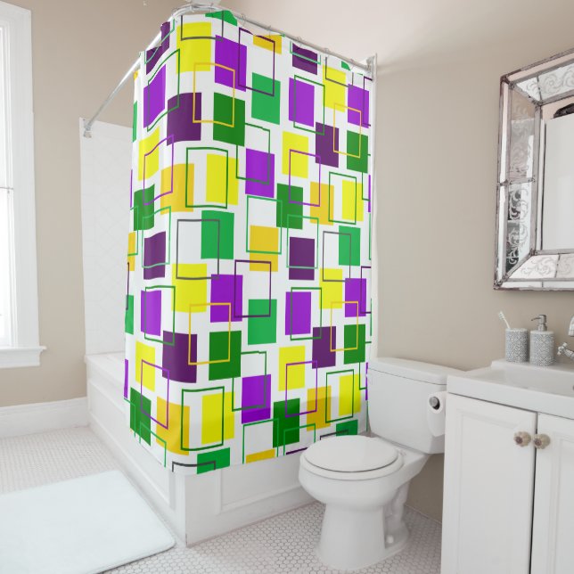 Mardi Gras Squares and Outlines  Shower Curtain (In Situ)