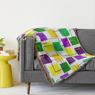 Mardi Gras Squares and Outlines Throw Blanket