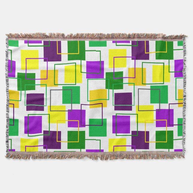 Mardi Gras Squares and Outlines  Throw Blanket (Front)