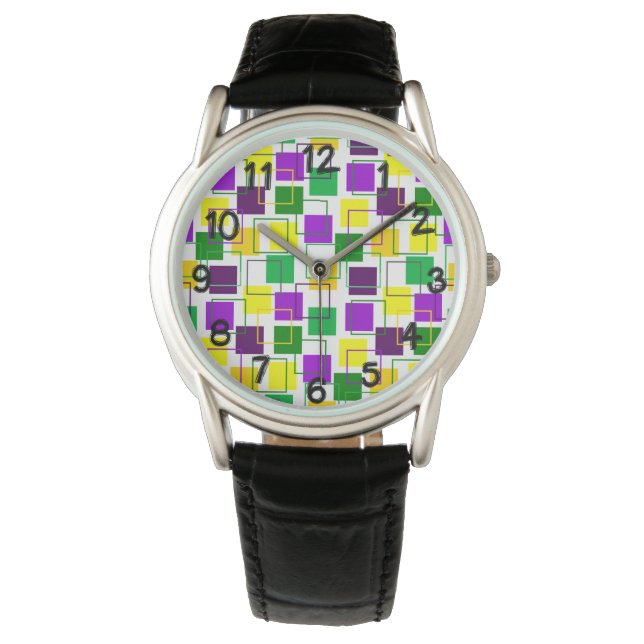 Mardi Gras Squares and Outlines  Watch (Front)