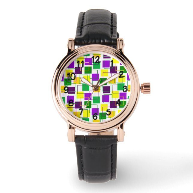 Mardi Gras Squares and Outlines  Watch (Front)